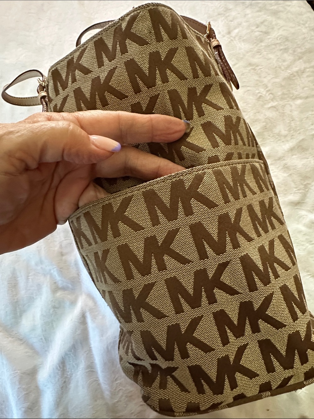 Michael Kors Tan and Brown MK Logo Tote with Gold Hardware - Picture 4 of 14